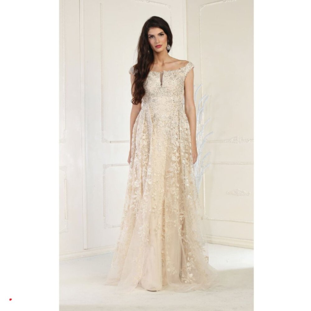 Champagne Gala Sweetheart Off The Shoulder Sheath Dress By Royal Queen RQ8000
